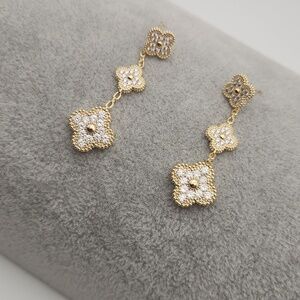 18K Gold Plated Triple Clover Drop Earrings | Zircon | Elegant Dangle Jewelry